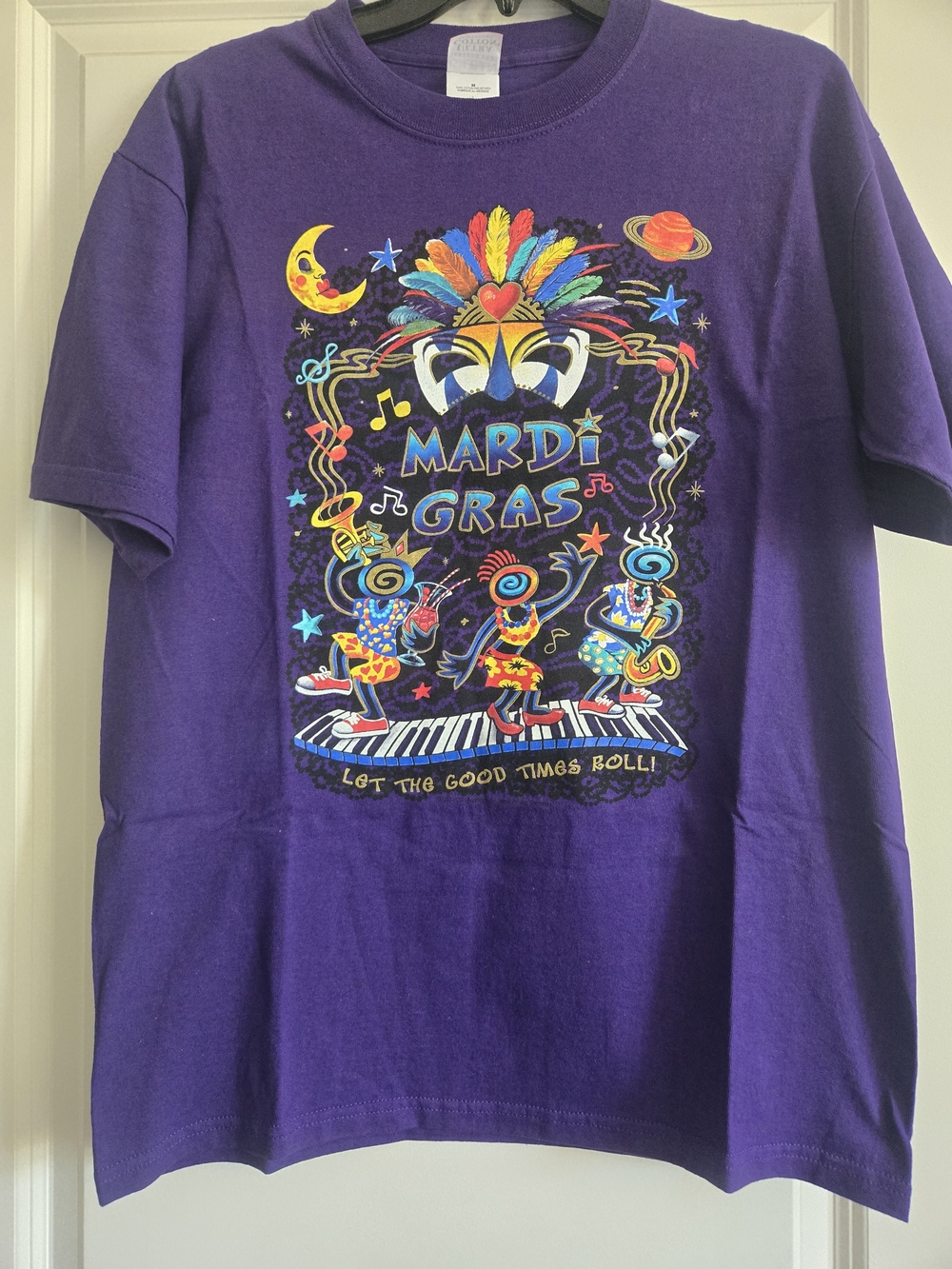 Gildan Purple Mardi Gras Graphic Tee with Colorful Parade Print